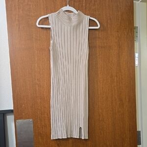 Sleeveless Ribbed Knit Dress - Cream